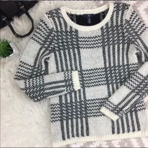 Gap Black & White Plaid Wool Blend Sweater EUC
